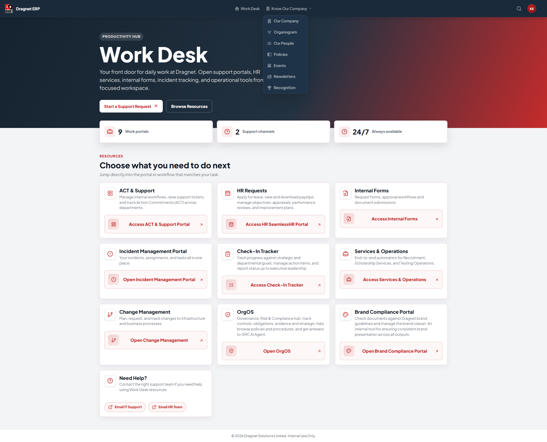 Dragnet ERP Work Desk interface